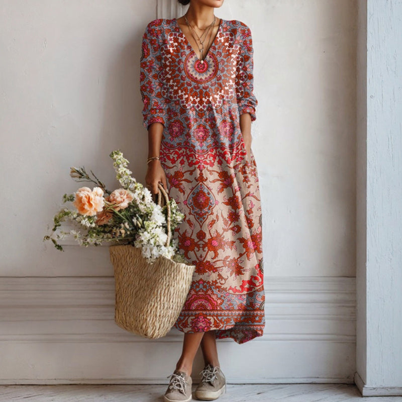 Fima | Vestido Vintage de Estilo Étnico - Manga Larga