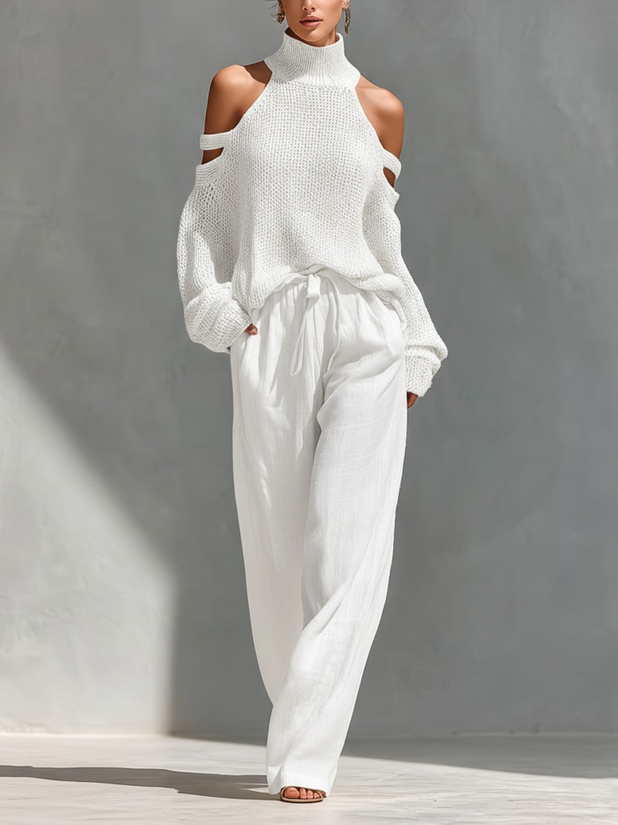 GIULIA | Conjunto de blusa de hombros descubiertos y pantalón de pierna ancha