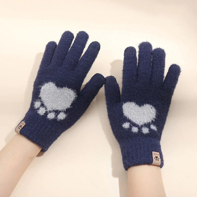 Prva | Guantes Cálidos con Estampado de Huella de Gato