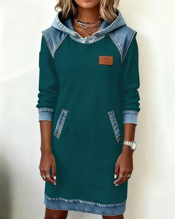 Alexa | Vestido con Capucha de Contraste Acogedor
