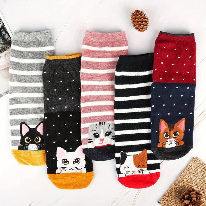 Jswa | Calcetines con Estampado de Gato de Dibujos Animados