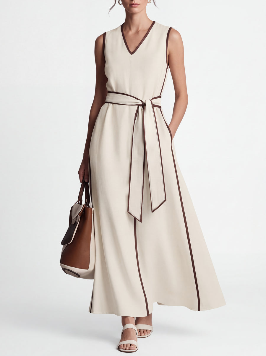 Eleonora | Vestido largo para mujer con ribete en contraste
