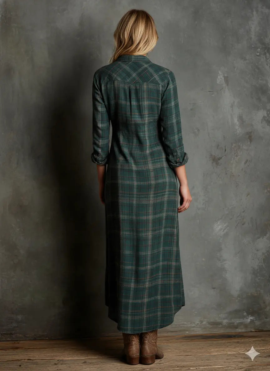 Vera | Vestido camisero largo de cuadros