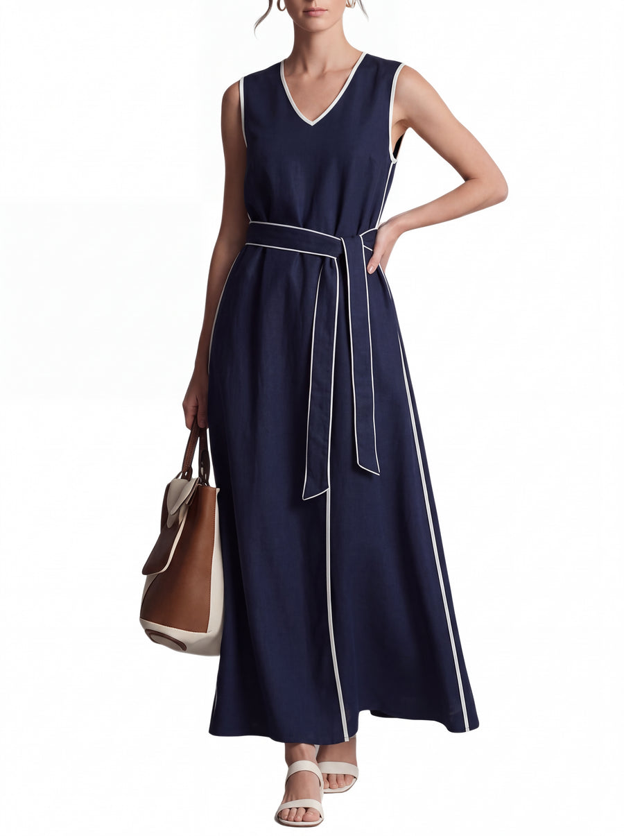 Eleonora | Vestido largo para mujer con ribete en contraste