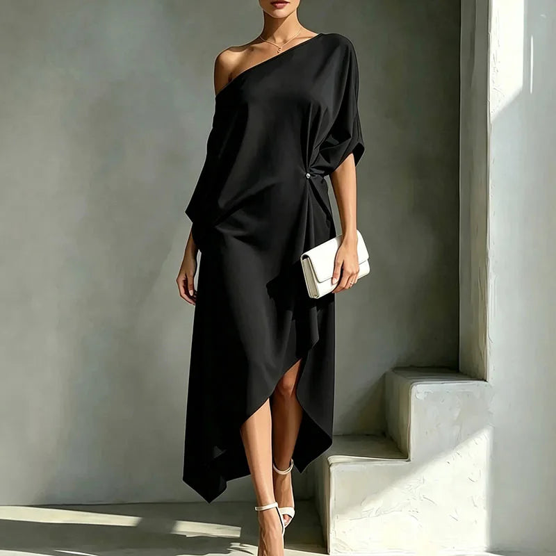 Giuliana | Vestido midi elegante de un solo hombro para mujer