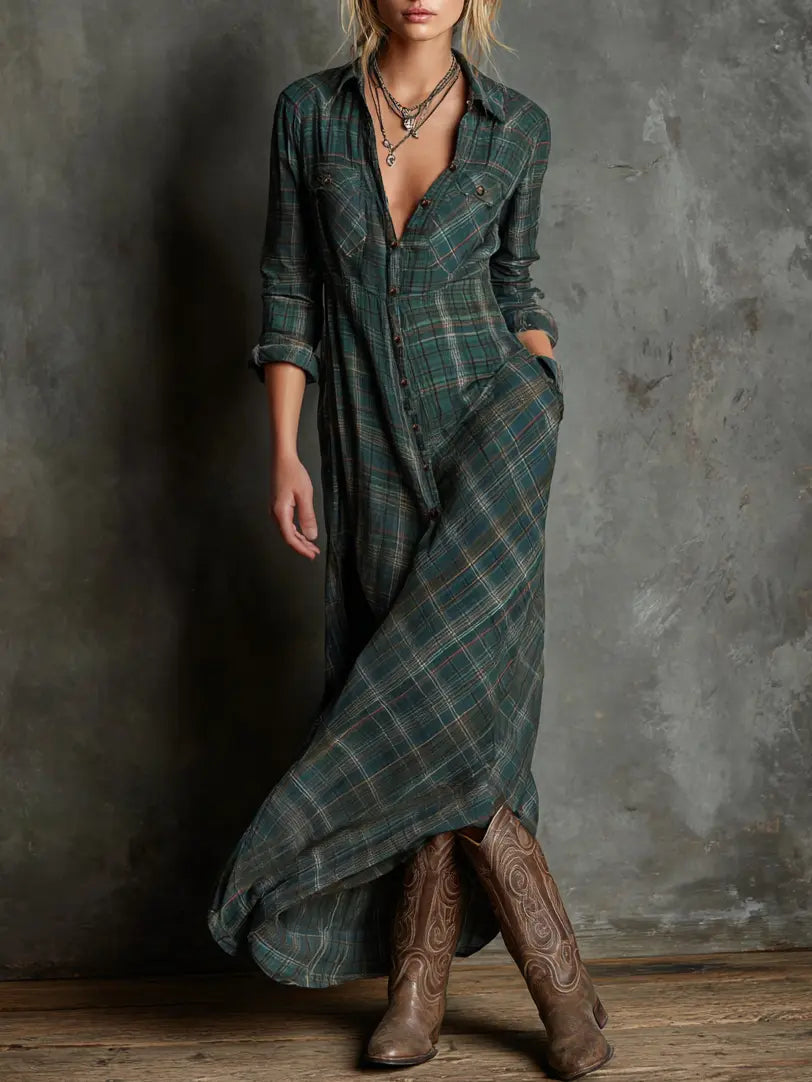 Vera | Vestido camisero largo de cuadros