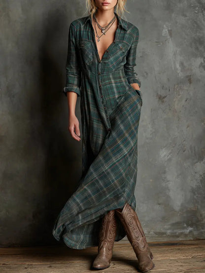 Vera | Vestido camisero largo de cuadros