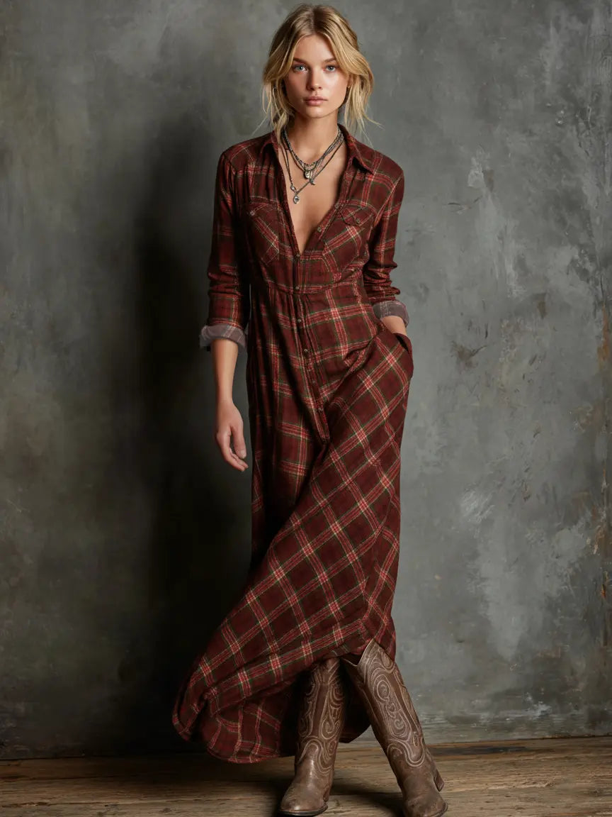 Vera | Vestido camisero largo de cuadros