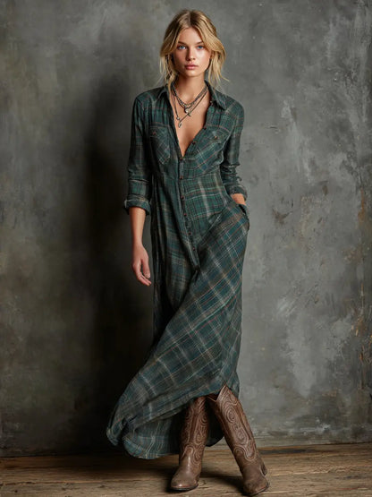 Vera | Vestido camisero largo de cuadros